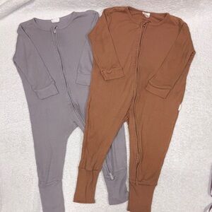 Jamie Kay Kids One Piece Footies - Gray and Brown ribbed unisex size 2